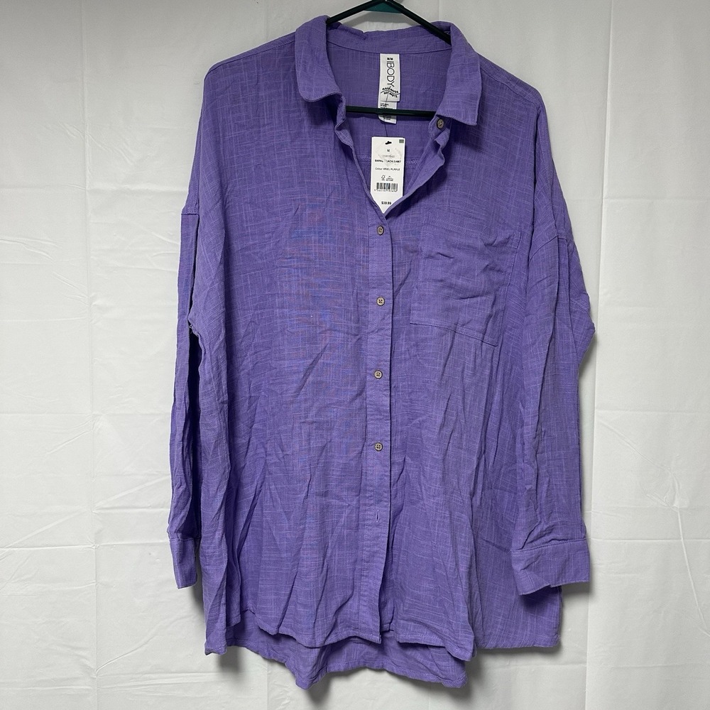 NWT Cotton On Womens Med Long Sleeve Button Up Beach Flowy Boho Top Purple Light